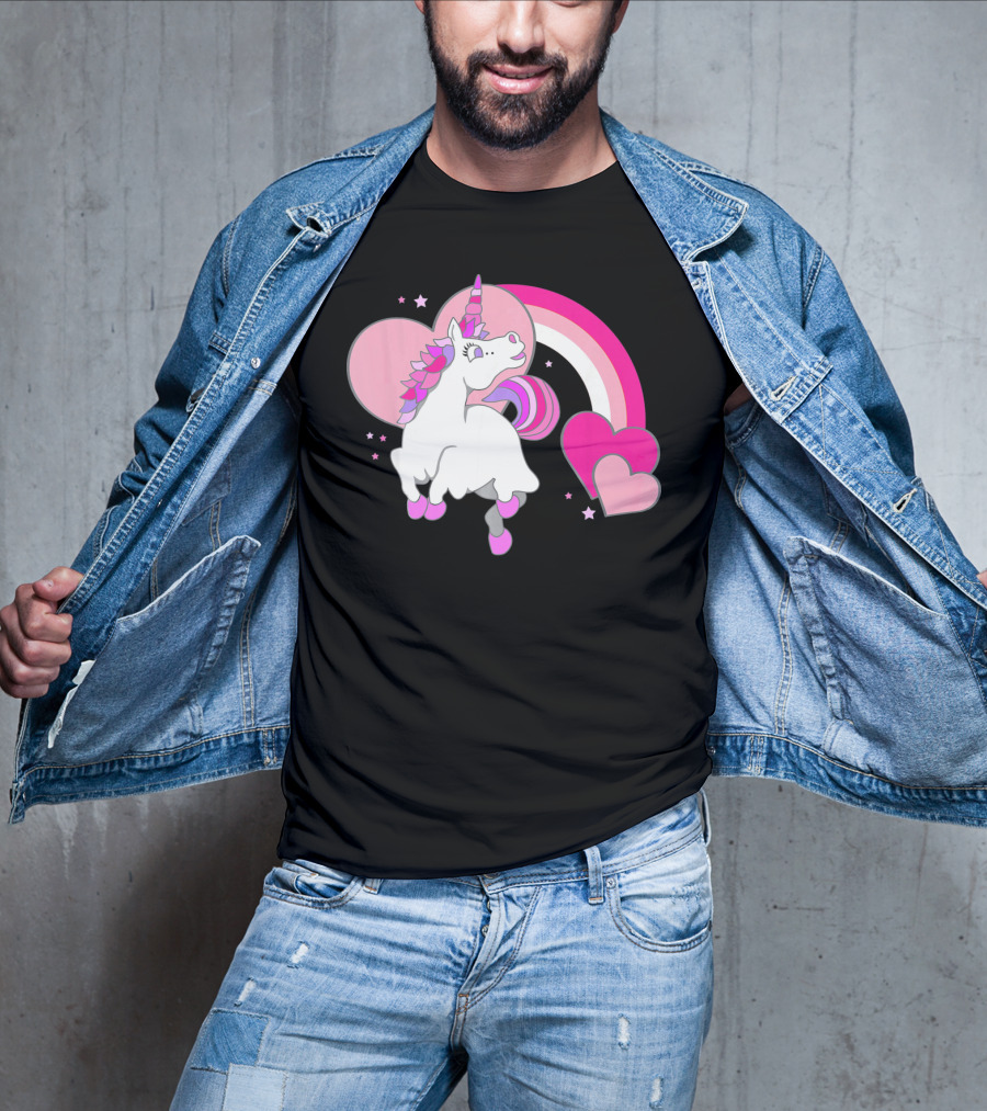Unicorn Valentines Day Heart Rainbow Pink Stars T-Shirt
