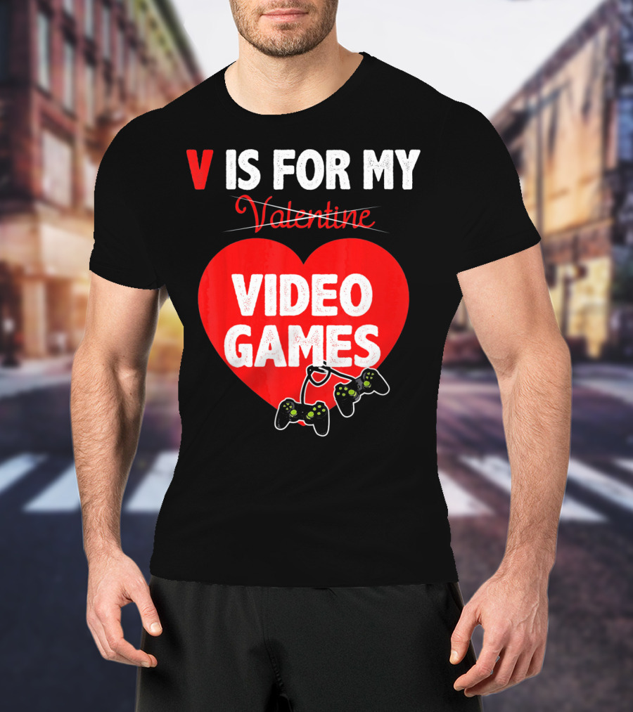 V Is For My Valentine Video Games Red Heart T-Shirt