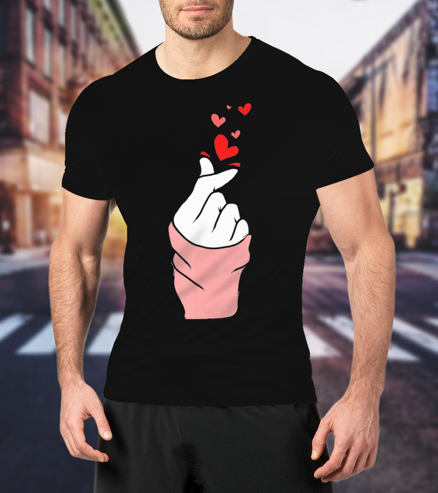 Korean Finger Heart Gesture With Floating Hearts For Valentine's Day T-Shirt