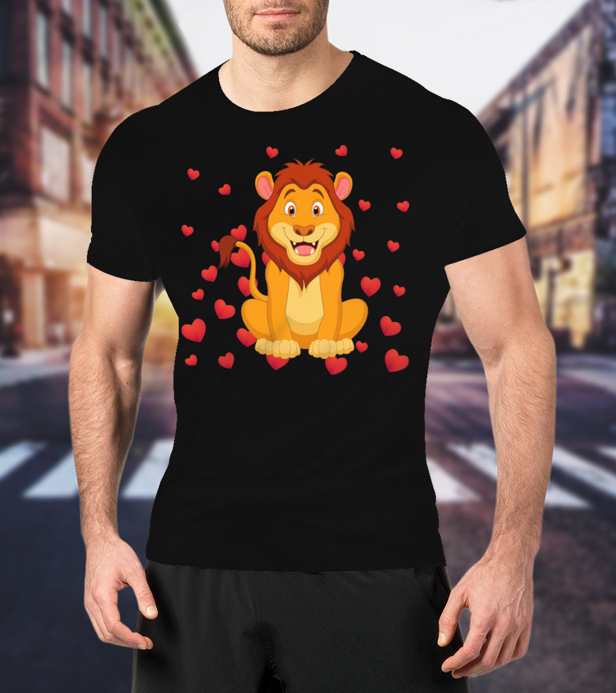 Lion Heart Surrounded By Valentine Hearts T-Shirt