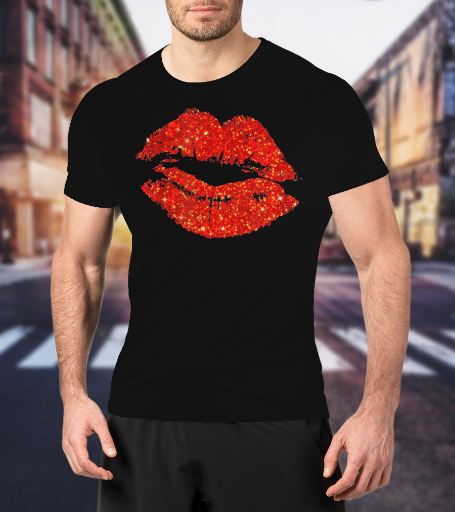Lipstick Red Glitter Valentine Lips T-Shirt