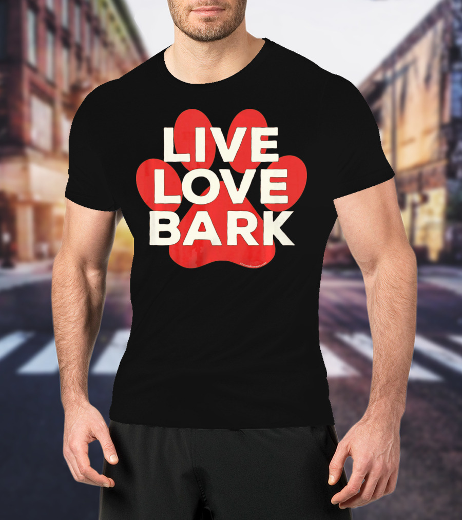 Live Love Bark Retro Red Dog Paw T-Shirt