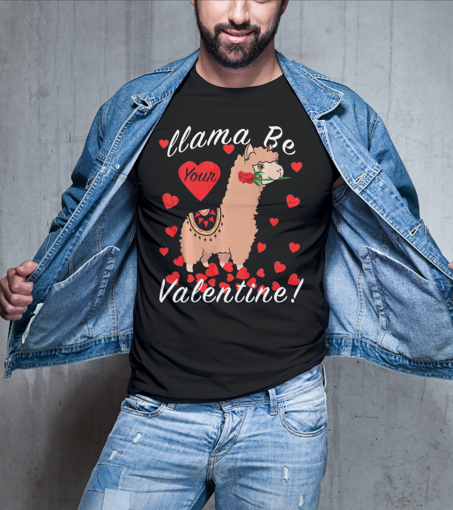 Llama Be Your Valentine Cute Llama Hearts T-Shirt