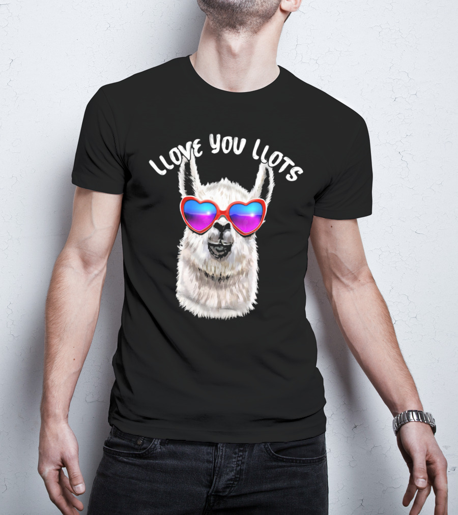 Llove You Llots Llama With Heart Sunglasses Valentines Day T-Shirt
