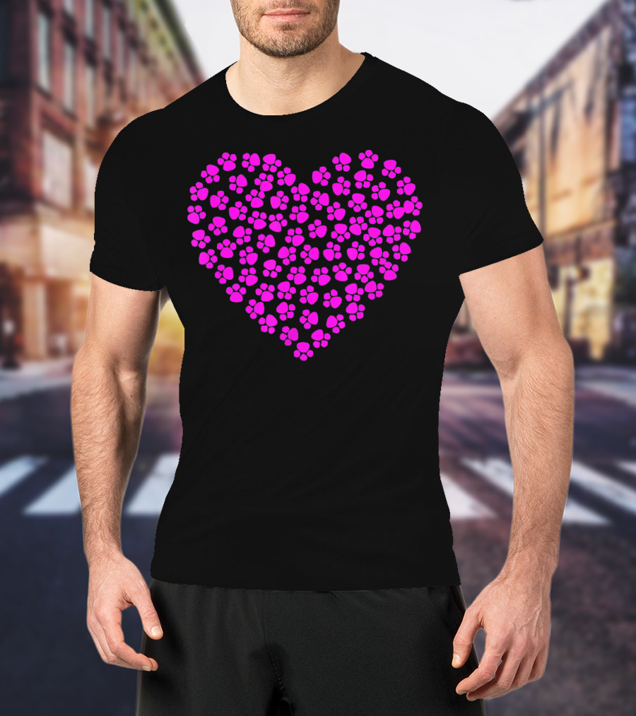 Valentines Day Pink Paws Heart T-Shirt