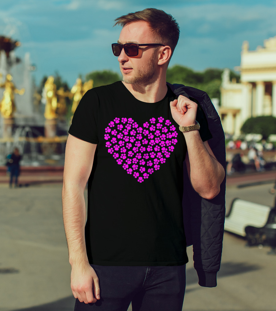 Valentines Day Pink Paws Heart T-Shirt