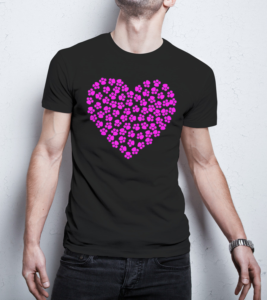Valentines Day Pink Paws Heart T-Shirt