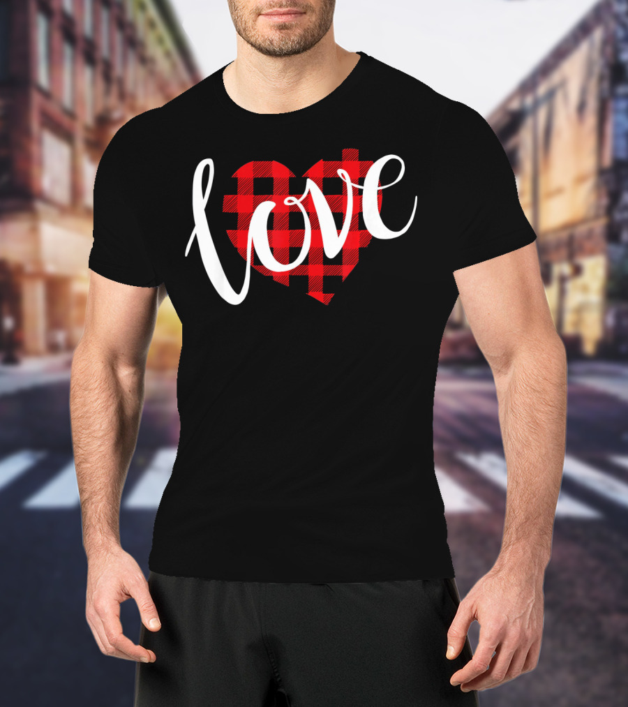 Buffalo Plaid Heart Love Valentine Day T-Shirt