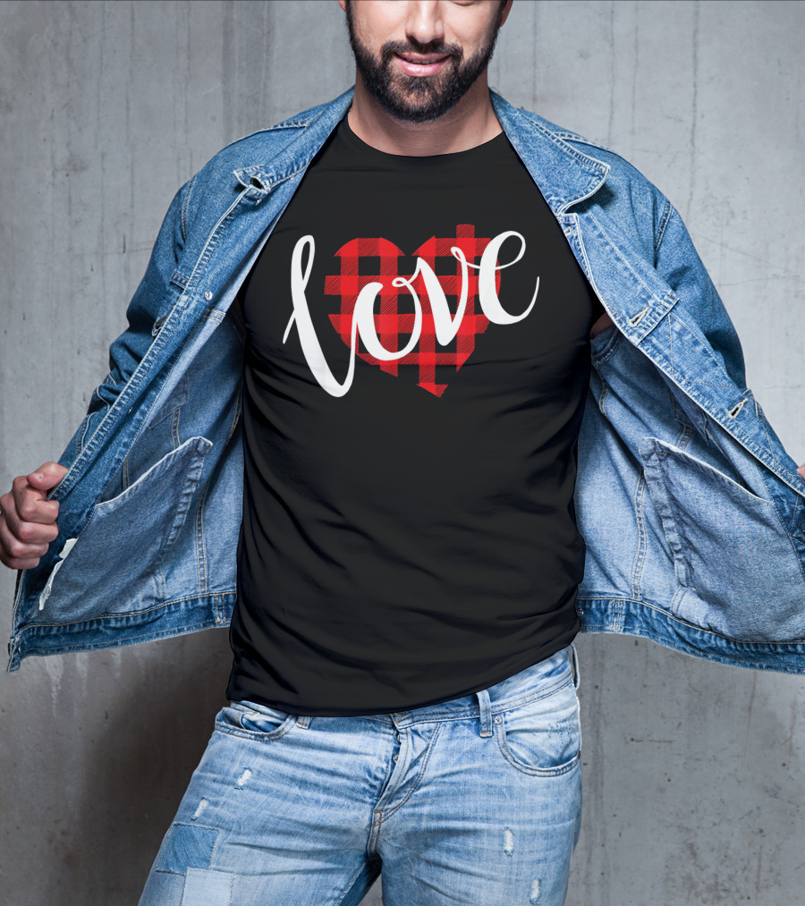 Buffalo Plaid Heart Love Valentine Day T-Shirt