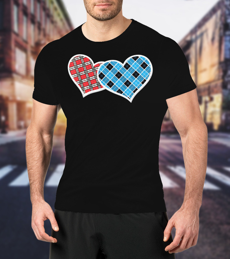 Valentine Buffalo Plaid Red And Blue Heart T-Shirt