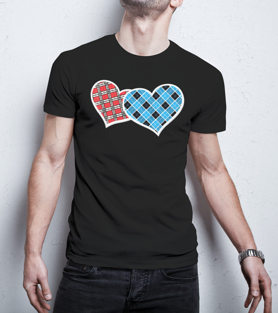 Valentine Buffalo Plaid Red And Blue Heart T-Shirt