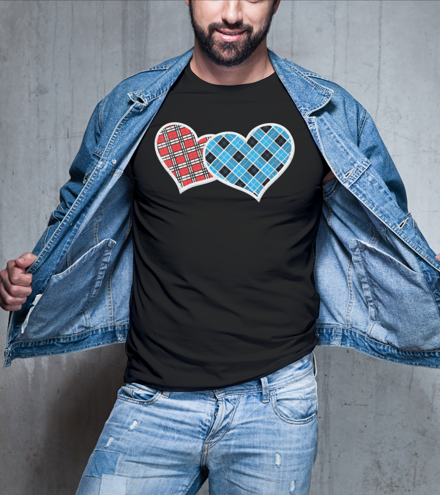 Valentine Buffalo Plaid Red And Blue Heart T-Shirt