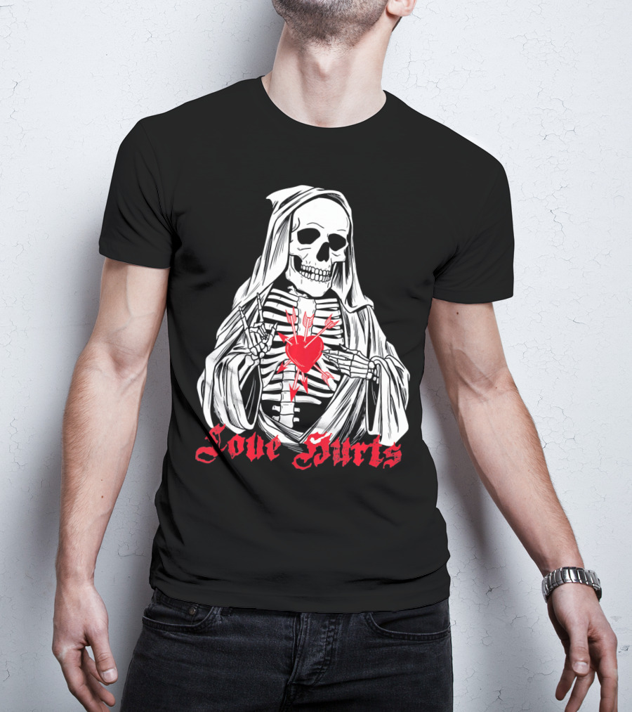 Love Hurts Grim Reaper Skull Heart Arrows Death T-Shirt