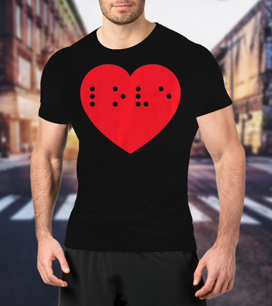 Love In Braille Inside Big Red Heart T-Shirt