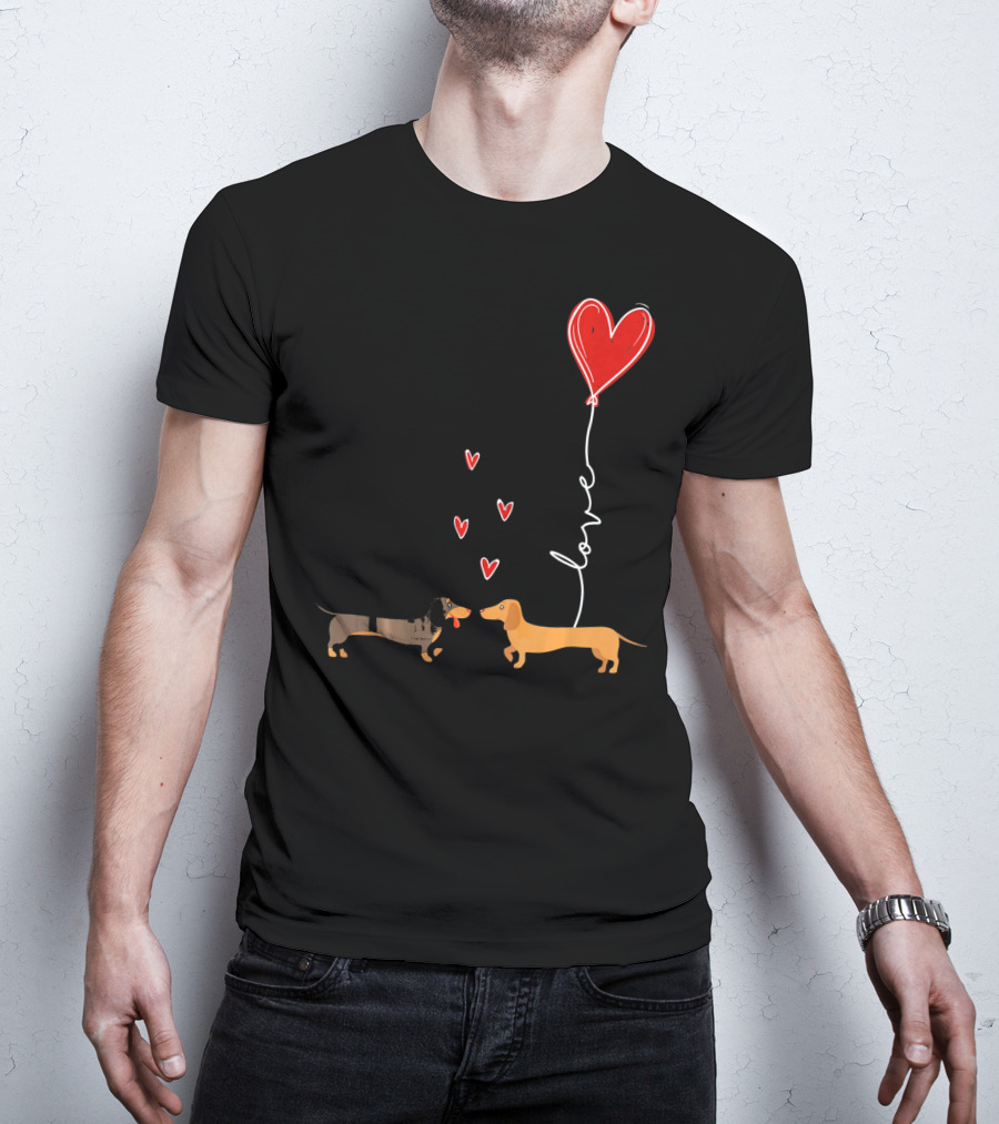 Love Red Heart Balloon Dachshund Couple Connection T-Shirt