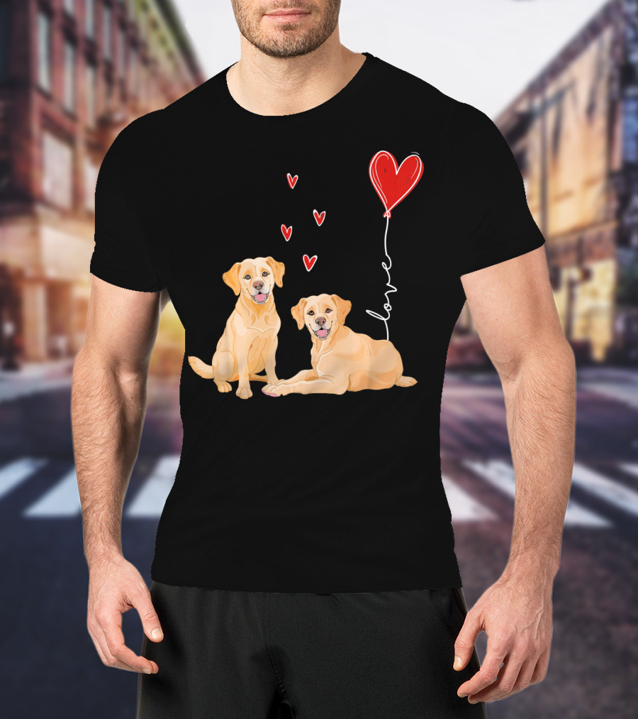 Love Red Heart Balloon Labrador Couple T-Shirt
