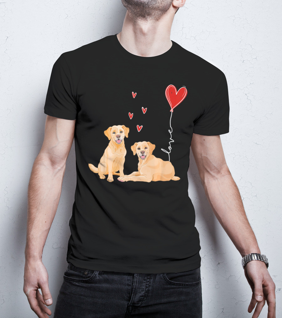 Love Red Heart Balloon Labrador Couple T-Shirt
