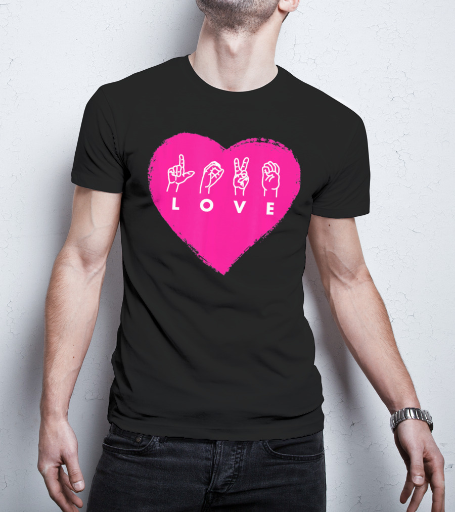 Love Sign Language Pink Valentine's Day Heart T-Shirt