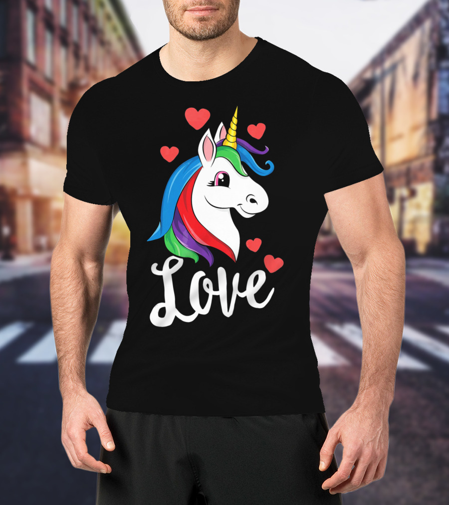 Love Unicorn With Hearts Valentines Day T-Shirt