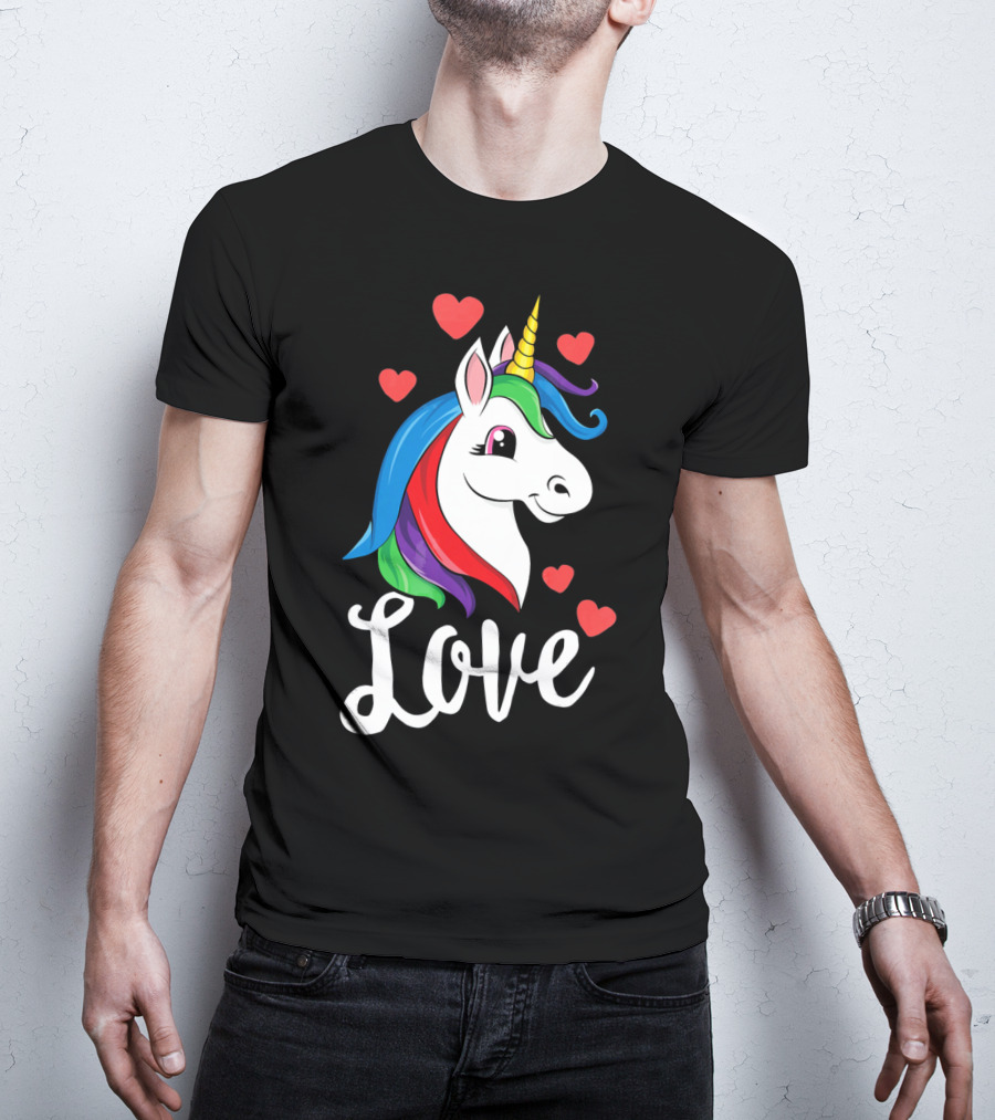 Love Unicorn With Hearts Valentines Day T-Shirt
