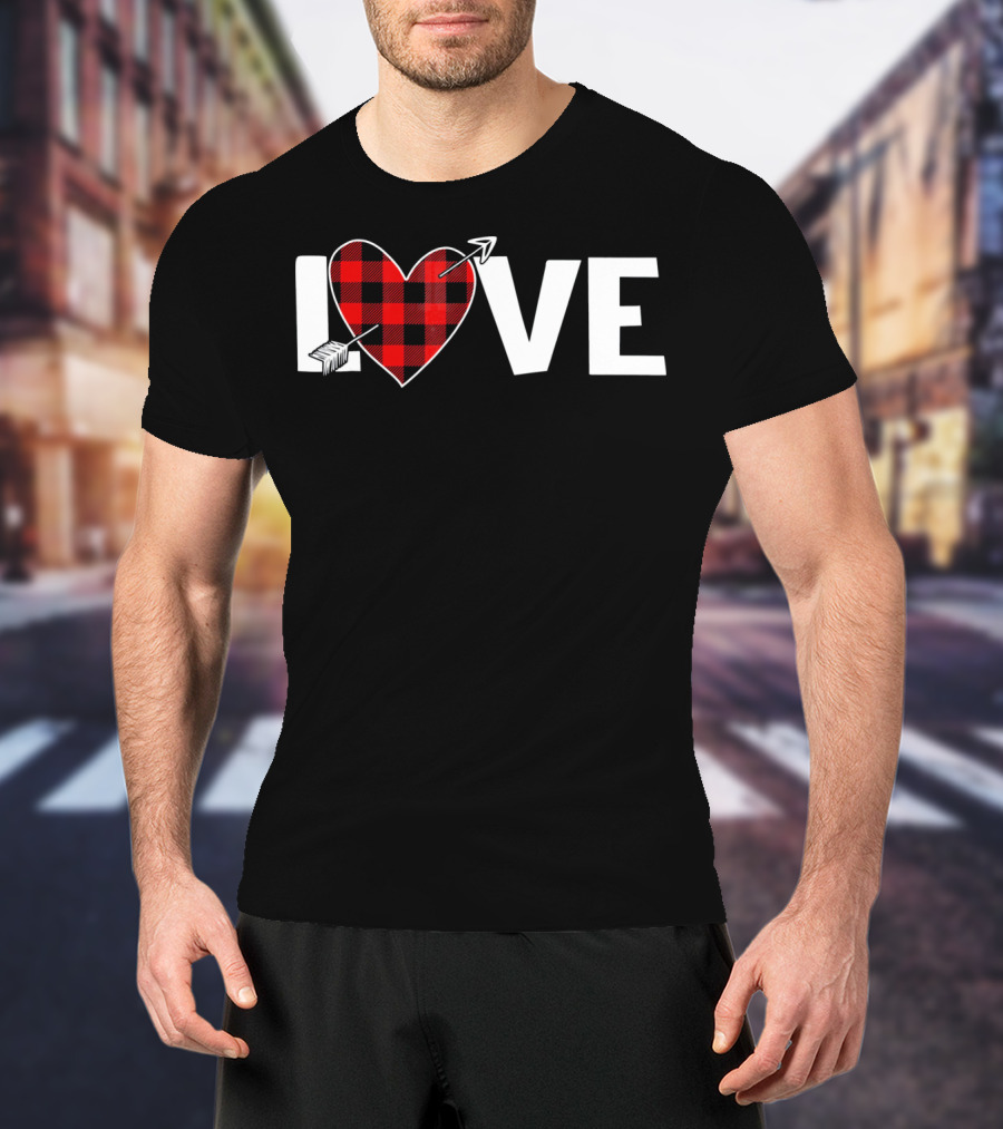 Love Heart Plaid Valentine With Arrow T-Shirt