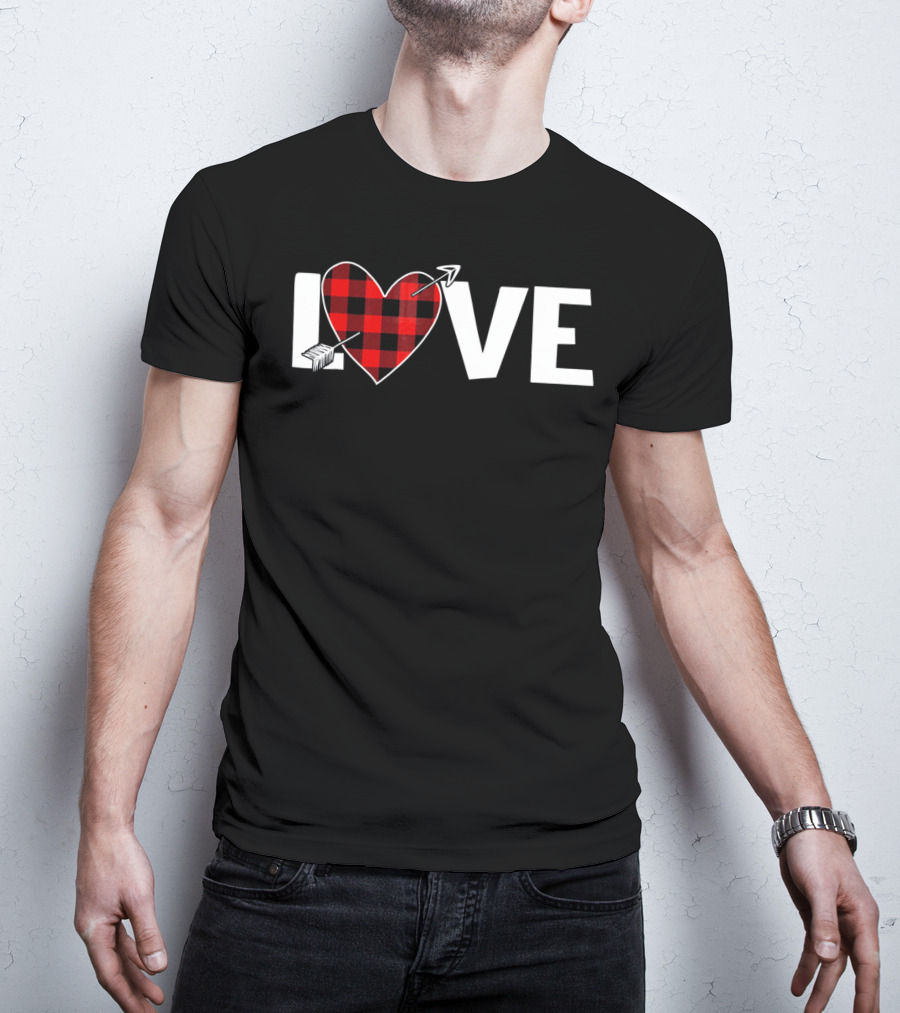 Love Heart Plaid Valentine With Arrow T-Shirt