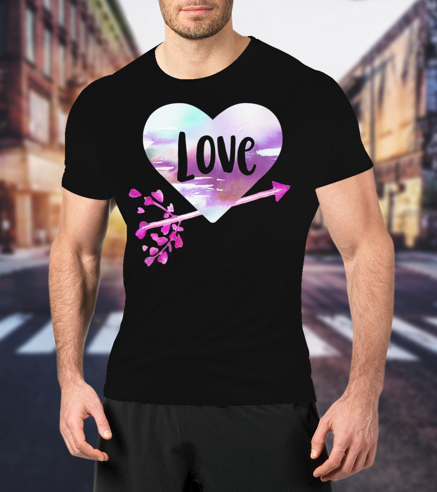 Love Watercolor Heart With Pink Arrow Valentine's T-Shirt