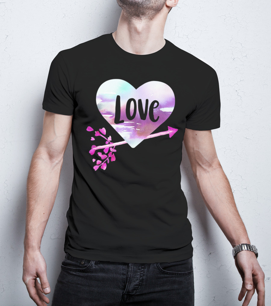 Love Watercolor Heart With Pink Arrow Valentine's T-Shirt