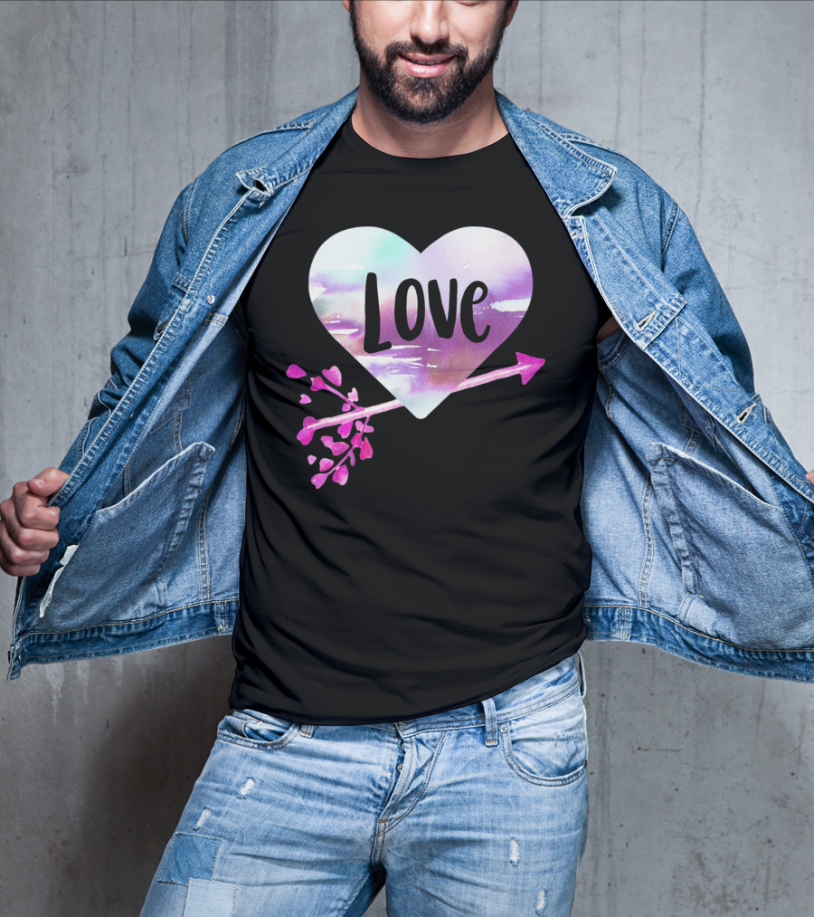 Love Watercolor Heart With Pink Arrow Valentine's T-Shirt