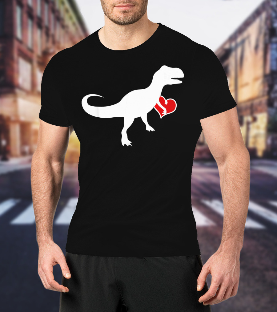 Loveasaurus Dinosaur Holding Heart Valentines T-Shirt