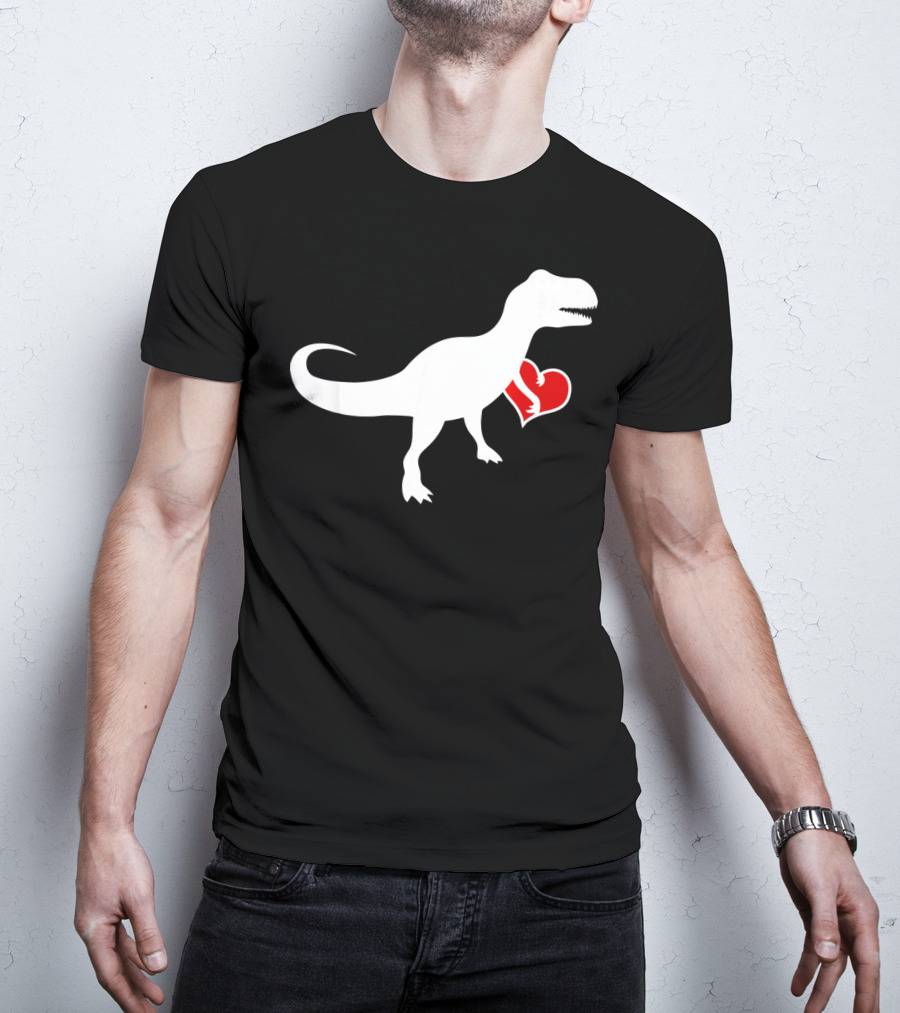 Loveasaurus Dinosaur Holding Heart Valentines T-Shirt