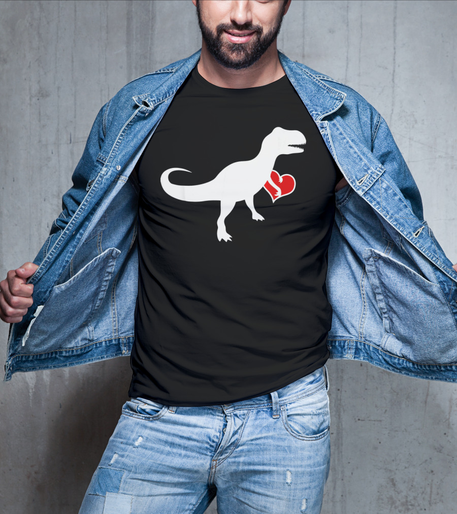 Loveasaurus Dinosaur Holding Heart Valentines T-Shirt