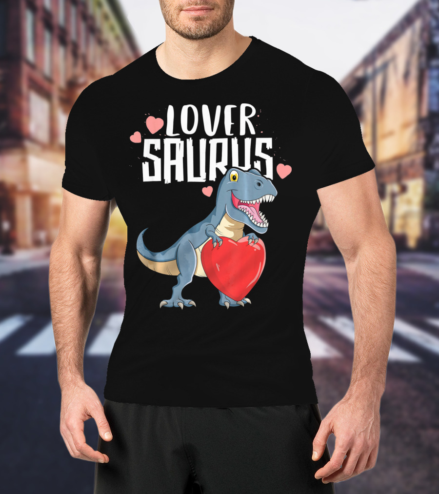 Lover Saurus Dinosaur Holding Heart With Loveasaurus Valentines T-Shirt