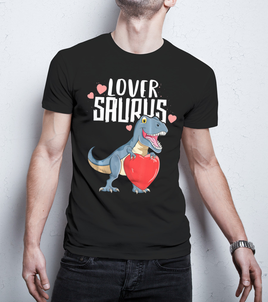 Lover Saurus Dinosaur Holding Heart With Loveasaurus Valentines T-Shirt