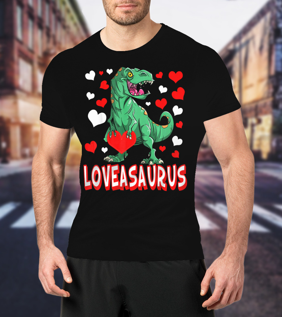 Loveasaurus Dinosaur With Hearts Valentines Day T-Shirt