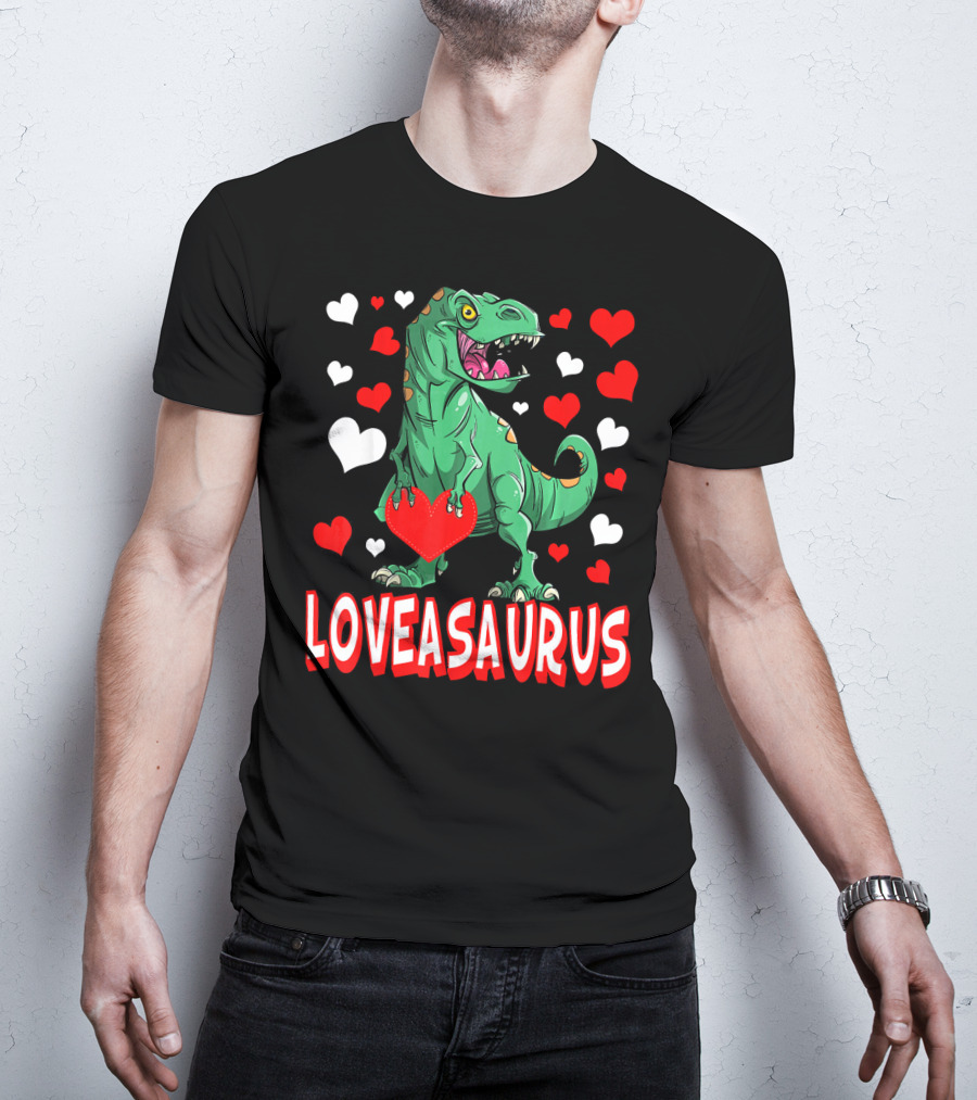 Loveasaurus Dinosaur With Hearts Valentines Day T-Shirt