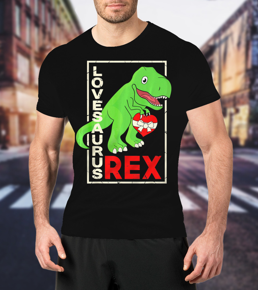 Lovesaurus Rex Dinosaur Valentin Holding Heart T-Shirt