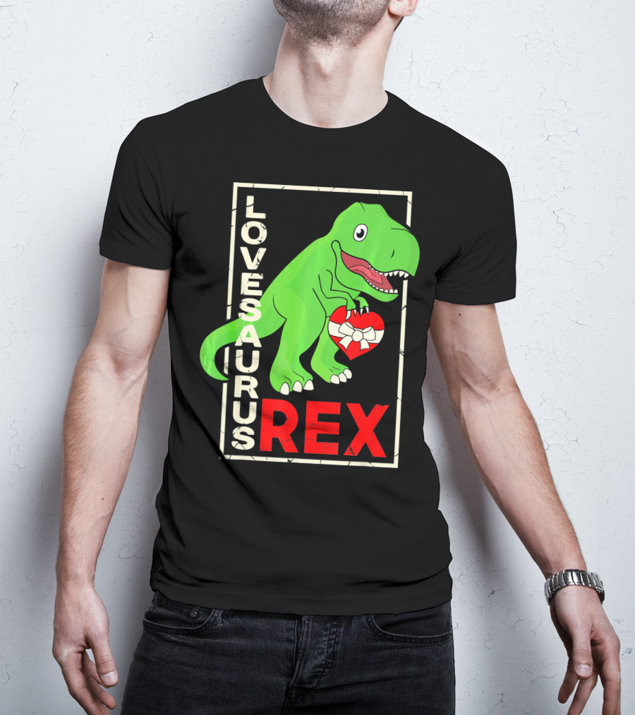 Lovesaurus Rex Dinosaur Valentin Holding Heart T-Shirt