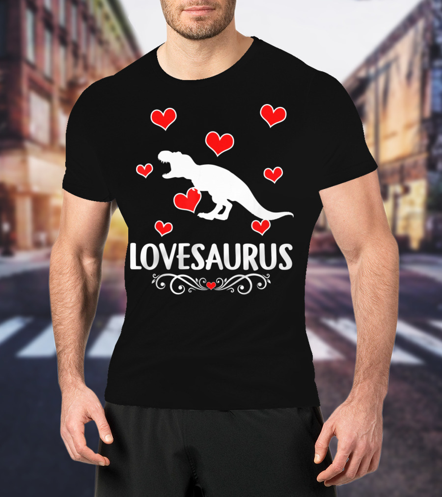 Lovesaurus Valentine's Day Dinosaur With Hearts And T-Rex T-Shirt
