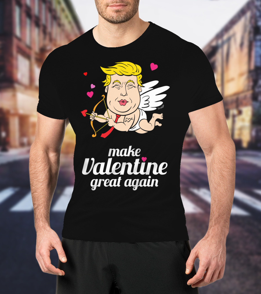 Make Valentine Great Again Cupid With Bow And Hearts T-Shirt