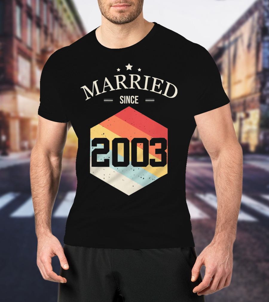 Married Since 2003 Vintage Stripes Retro Valentine's T-Shirt