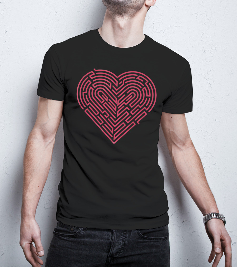 Maze Heart Valentine Red Labyrinth T-Shirt