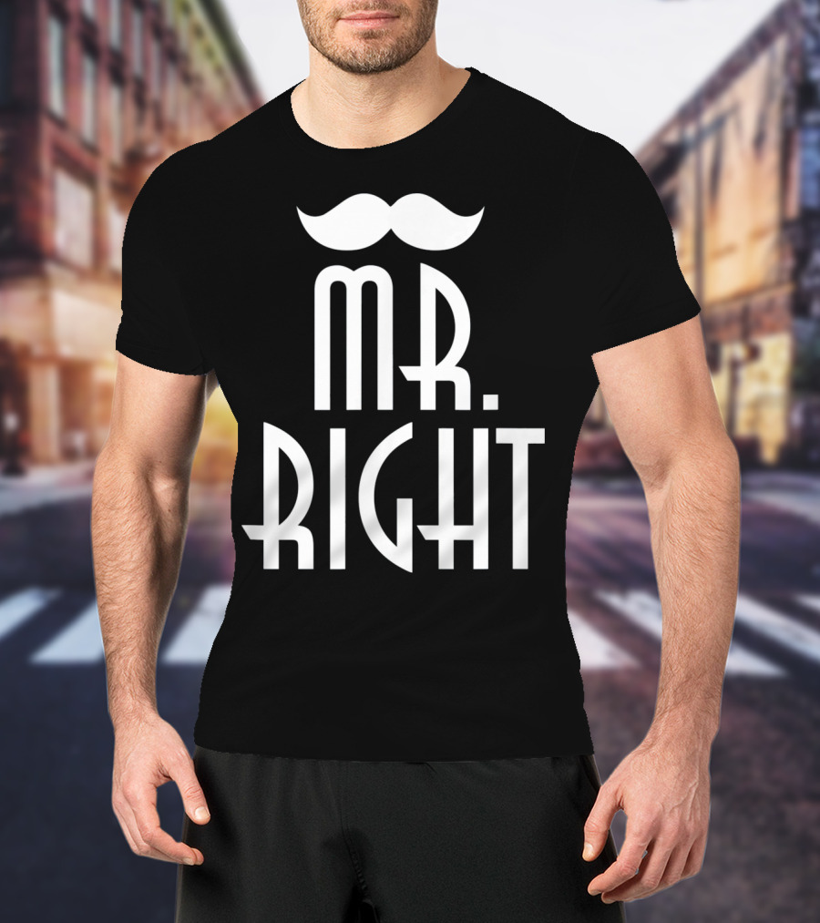 Mens Mr. Right Mrs. Always Right Matching Moustache T-Shirt