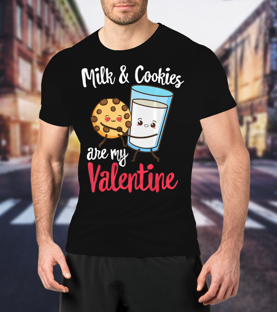 Milk And Cookies Are My Valentine Funny Kawaii Cute Emoji T-Shirt