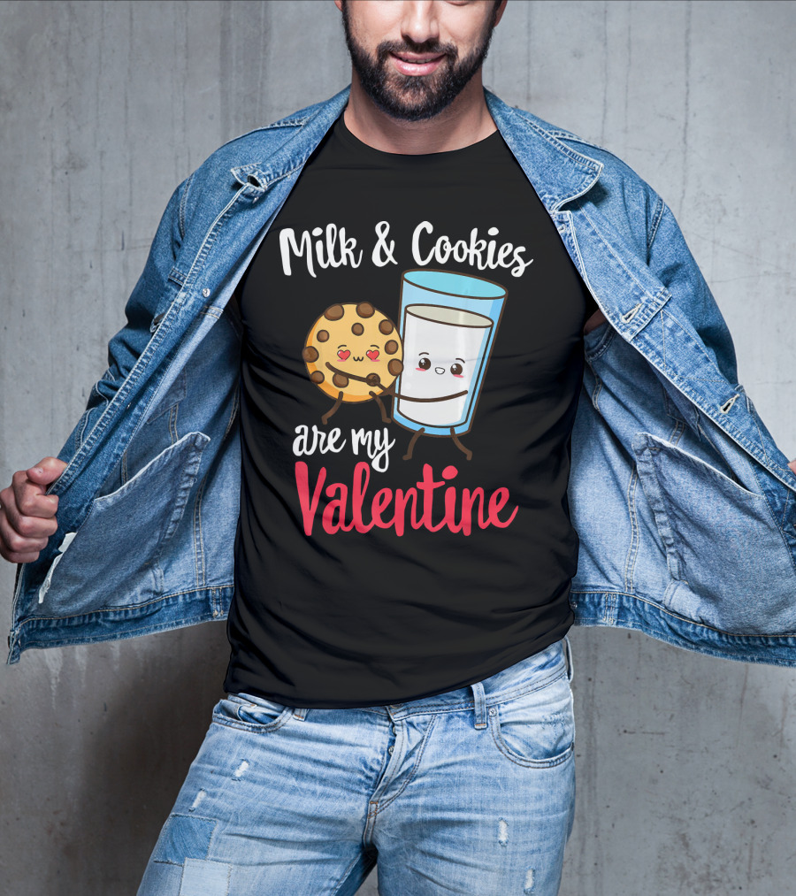 Milk And Cookies Are My Valentine Funny Kawaii Cute Emoji T-Shirt