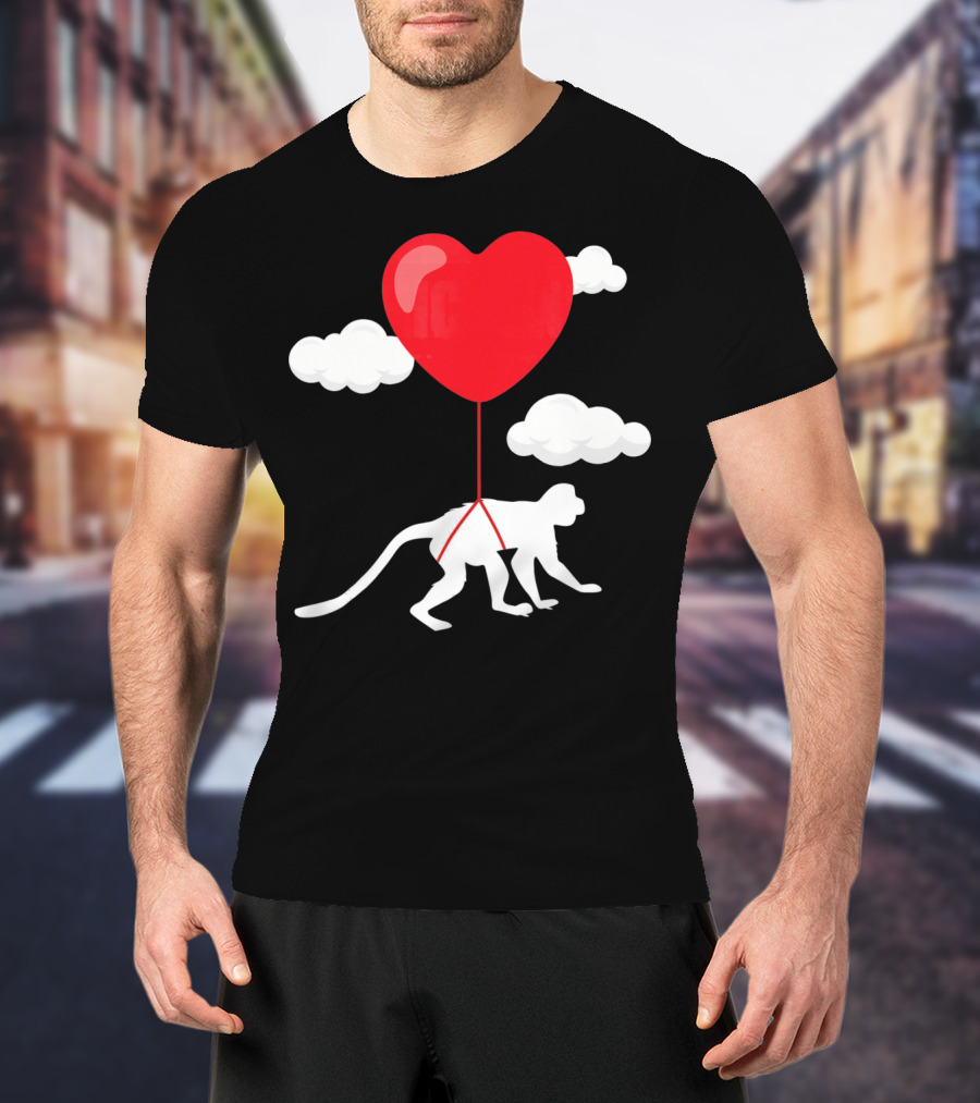 Monkey Heart Balloon Valentines Cloud T-Shirt