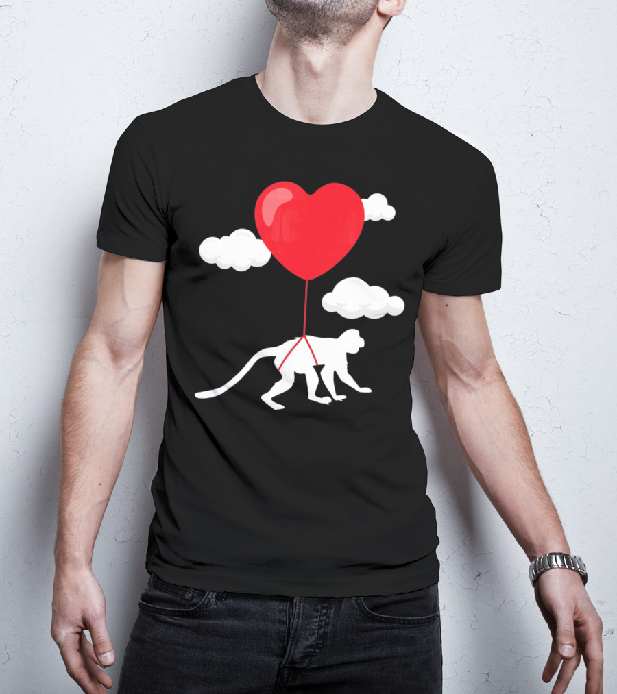 Monkey Heart Balloon Valentines Cloud T-Shirt