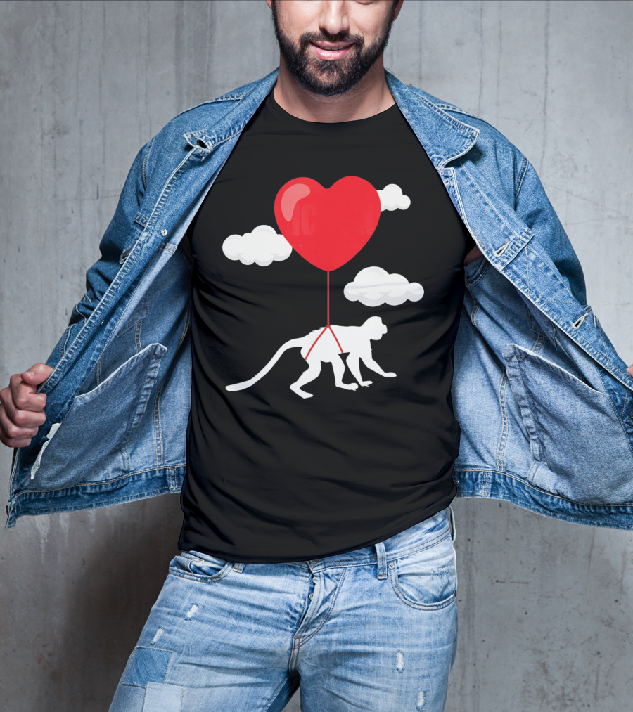 Monkey Heart Balloon Valentines Cloud T-Shirt