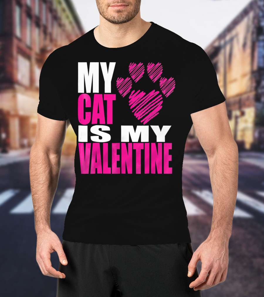 My Cat Is My Valentine Paw Heart T-Shirt