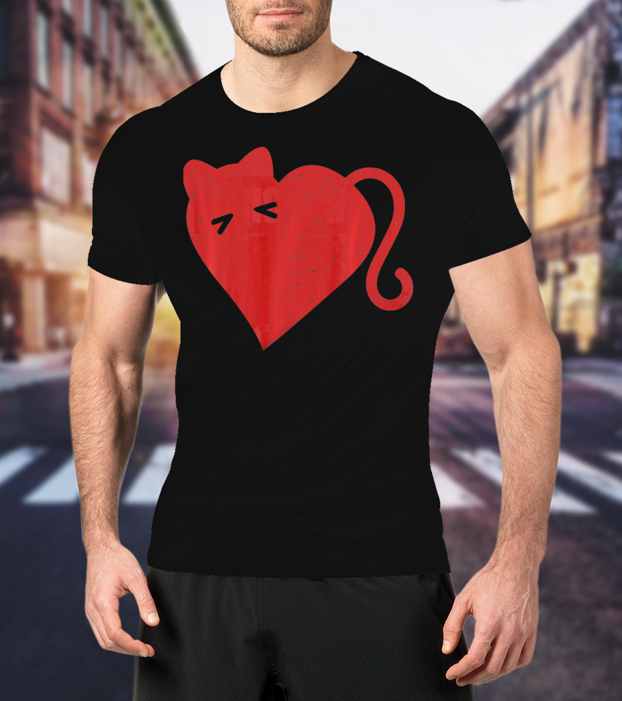 My Cat Is My Valentine Red Heart Distressed Cat Face Tail T-Shirt